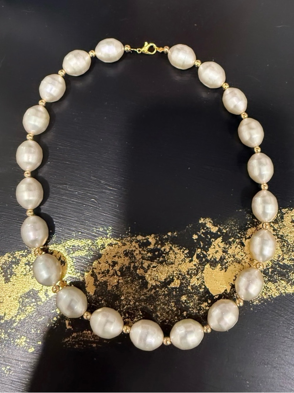 HANDMADE!!! Classic Pearl and Gold Bead Necklace - White Pearls